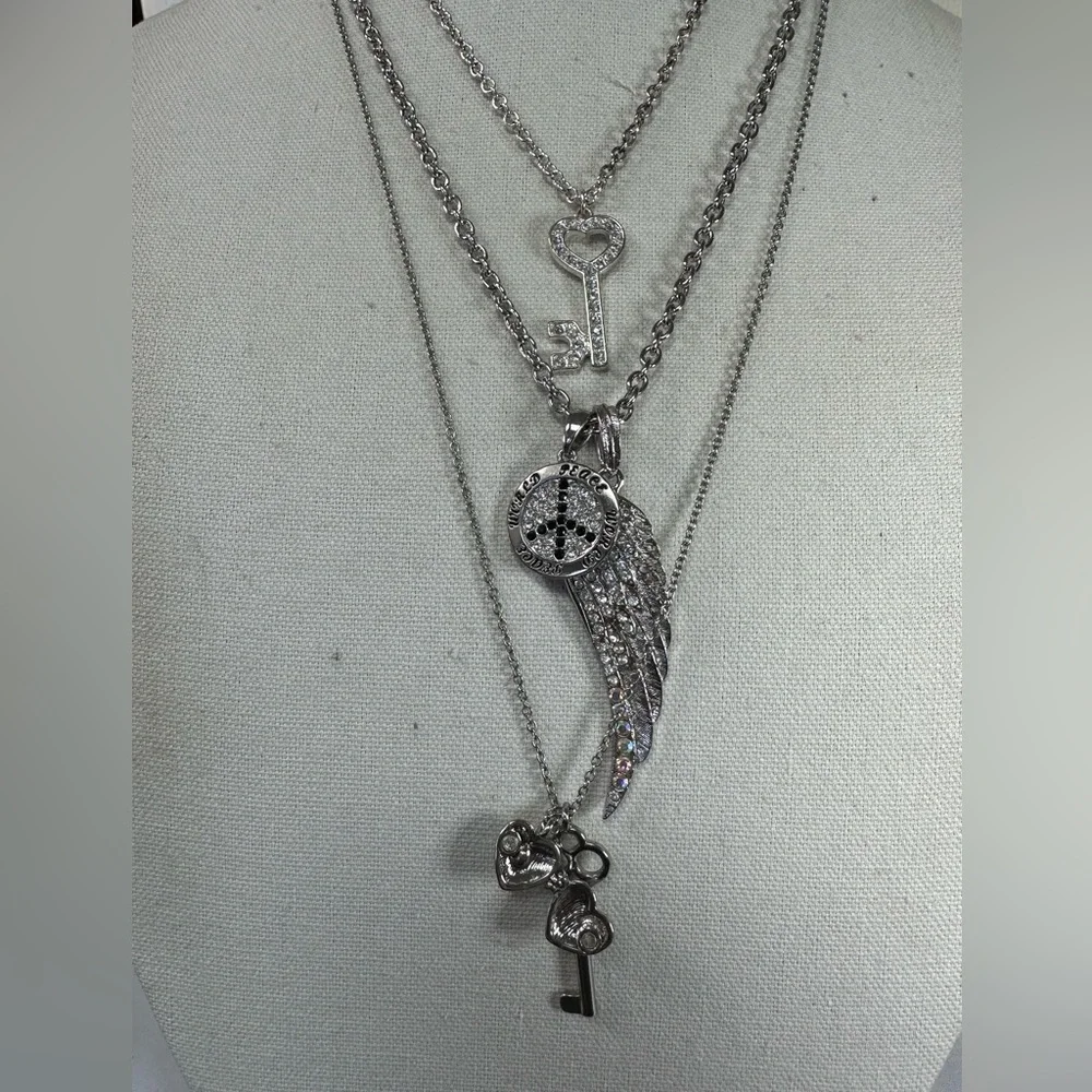 Three long boho chic charm style necklaces